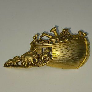 Vintage OAJC Noah's Ark Pin Brooch Gold Tone